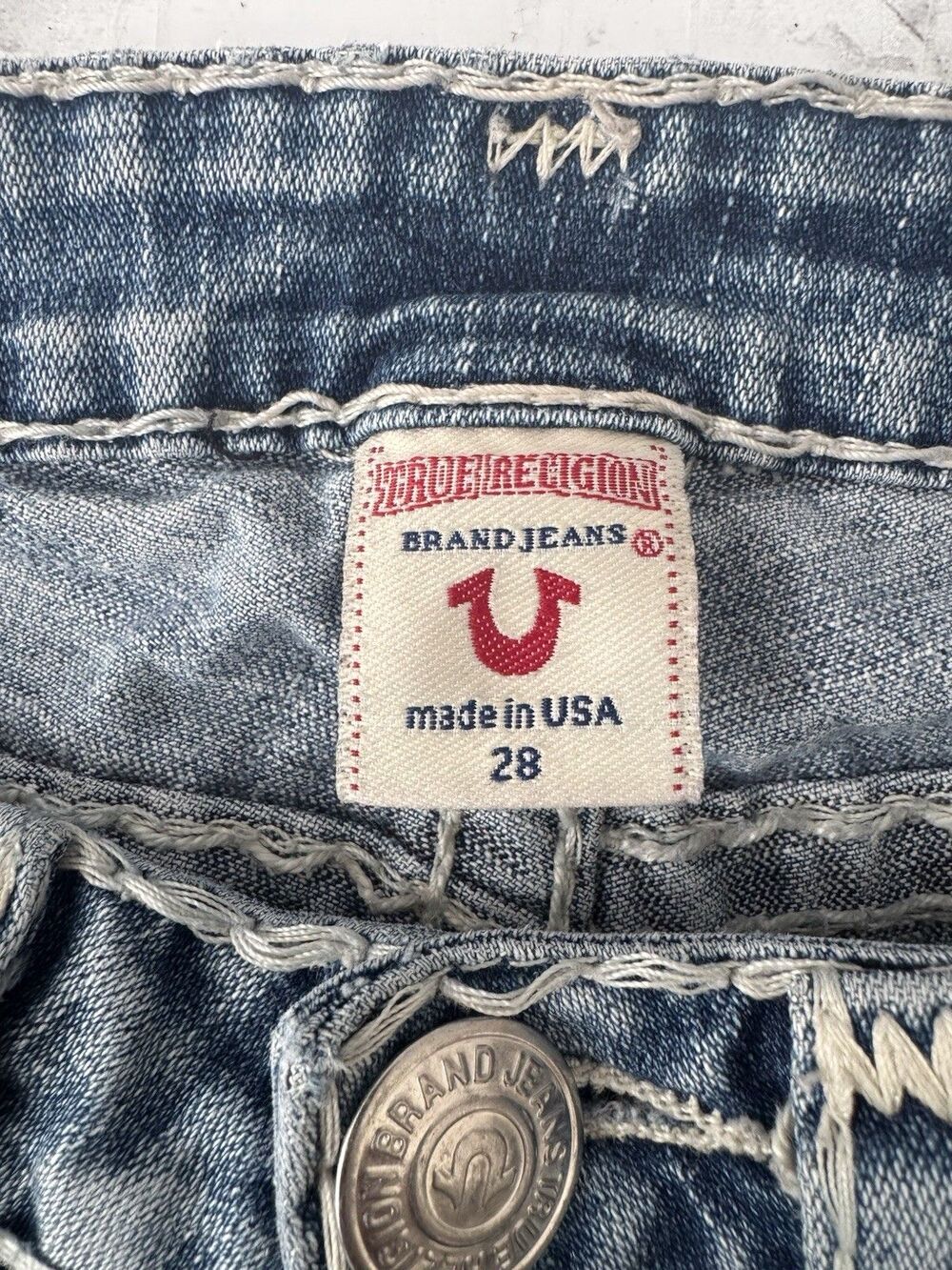 True Religion Joey Super T Jeans Womens 28Low Rise Flare Y2K Made USA Distressed - Picture 13 of 16